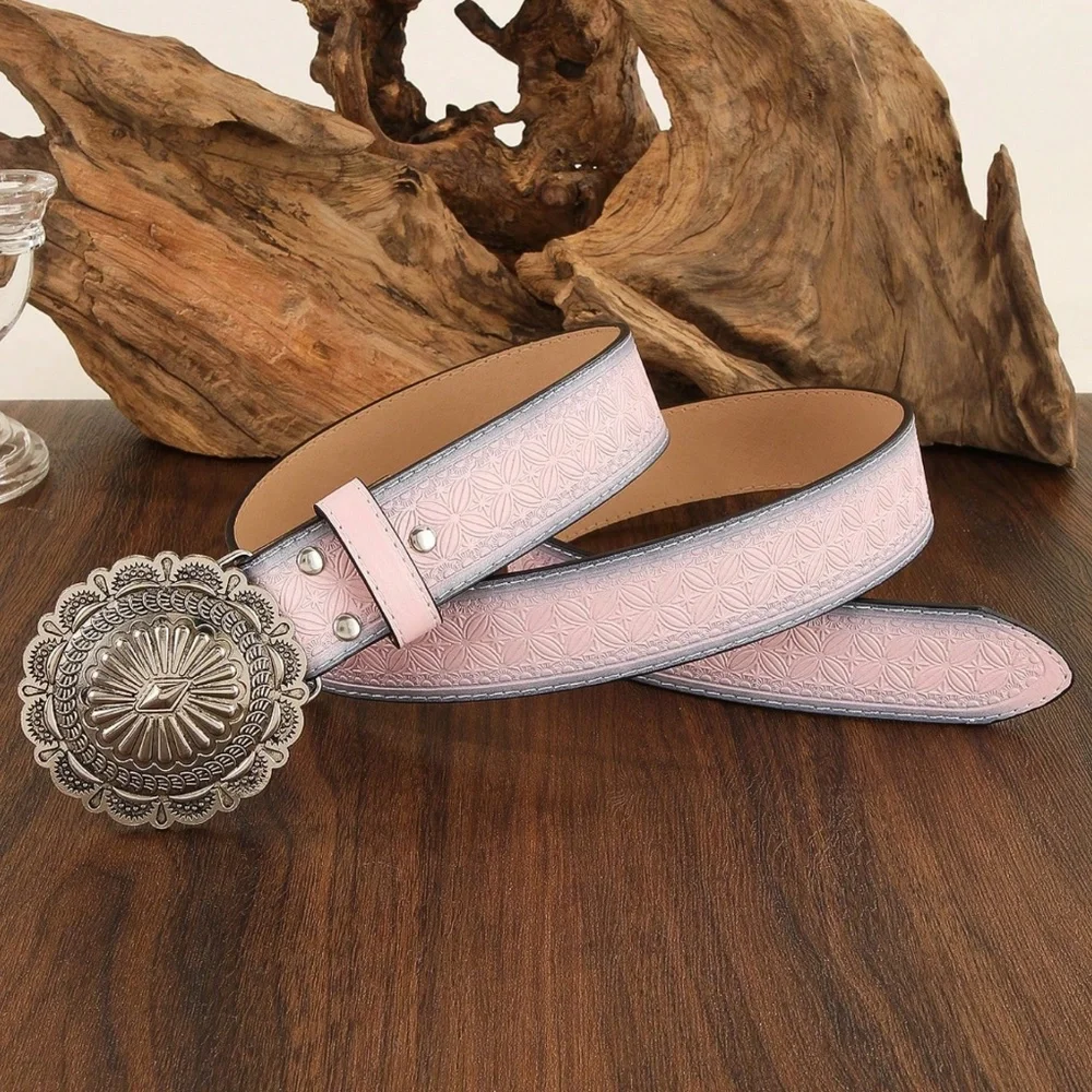 Western Blush Pink Textured Silver Tone Circle Belt